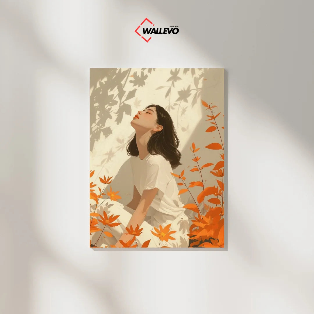 Autumn Muse – A Girl with Orange Leaves – Aesthetic Plywood Crystal Frame