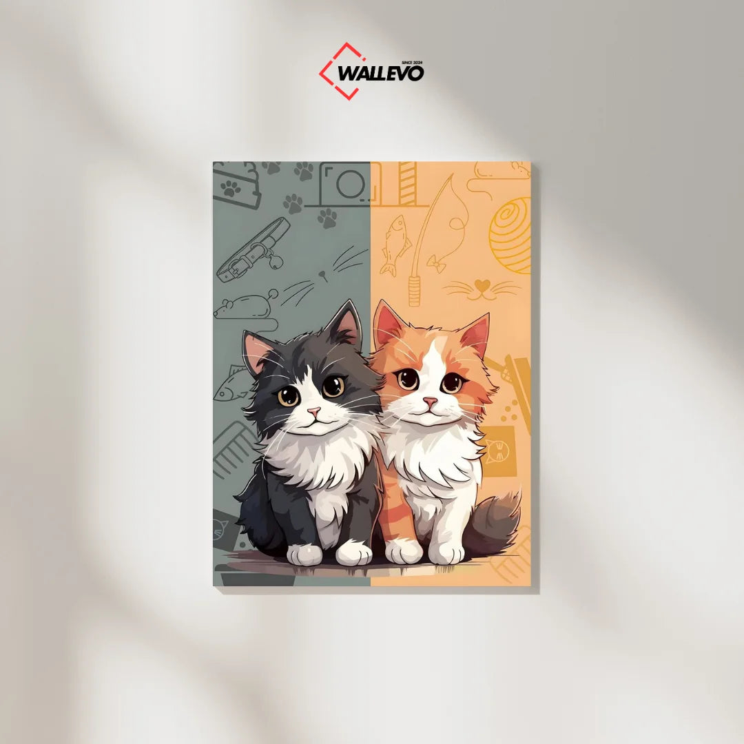 Adorable Duo – Two Cute Cats & Endless Cuteness – Playful Plywood Crystal Frame