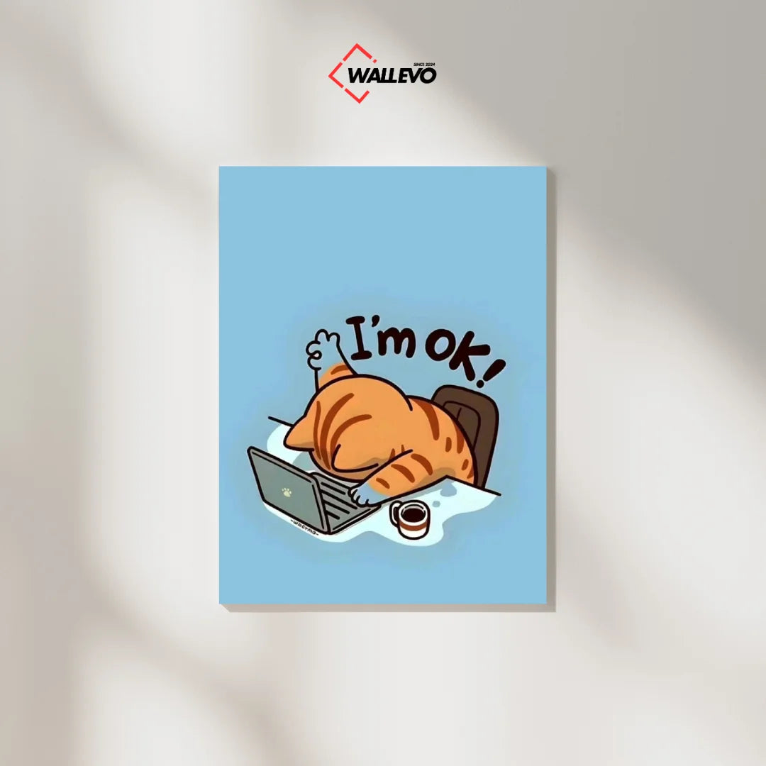 I'm OK – A Cute & Playful Cartoon Cat Plywood Crystal Frame