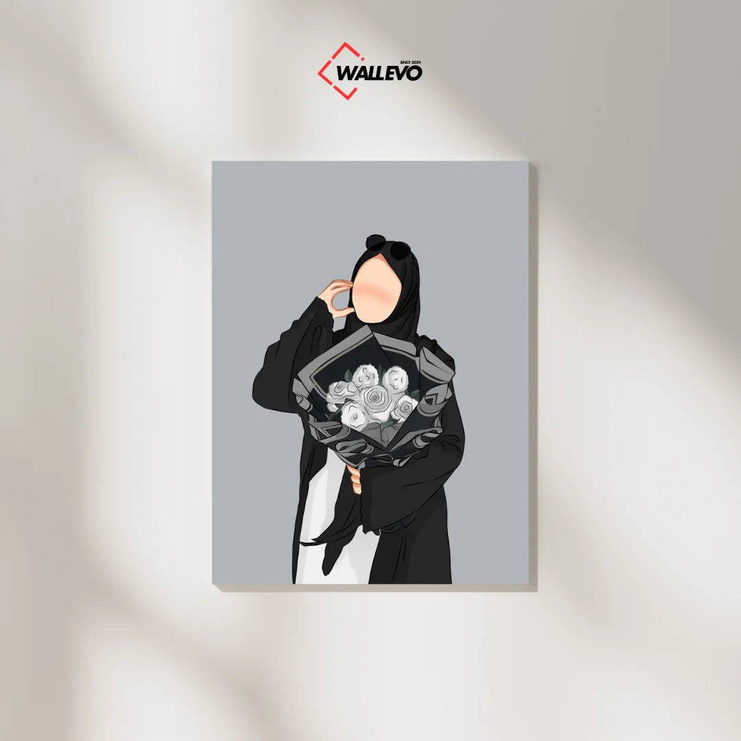 Hijabi Girl Holding a Bouquet – A Graceful & Elegant Plywood Crystal Frame